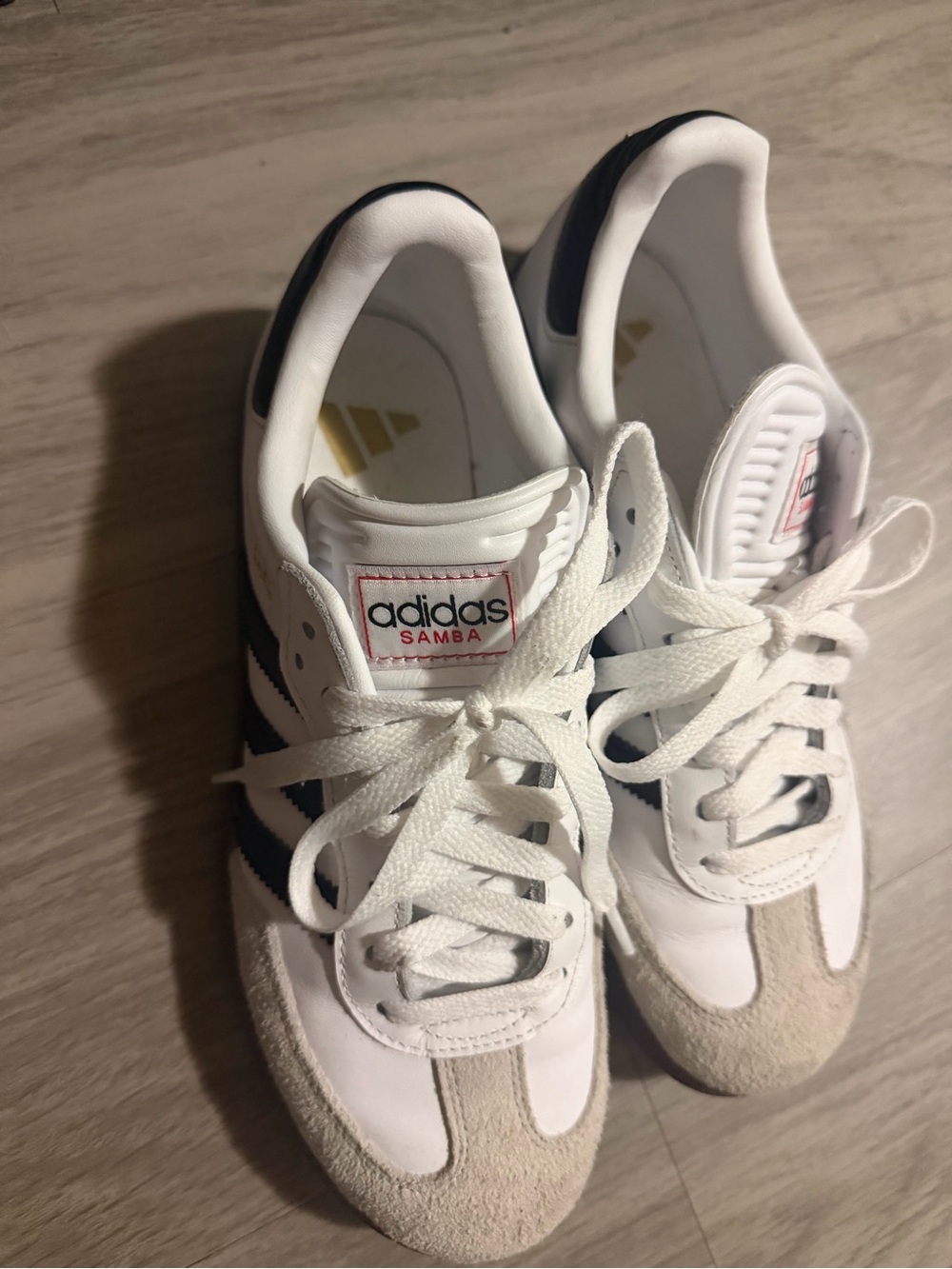 adidas Kids Samba Sneakers in White and Black with Tan Suede